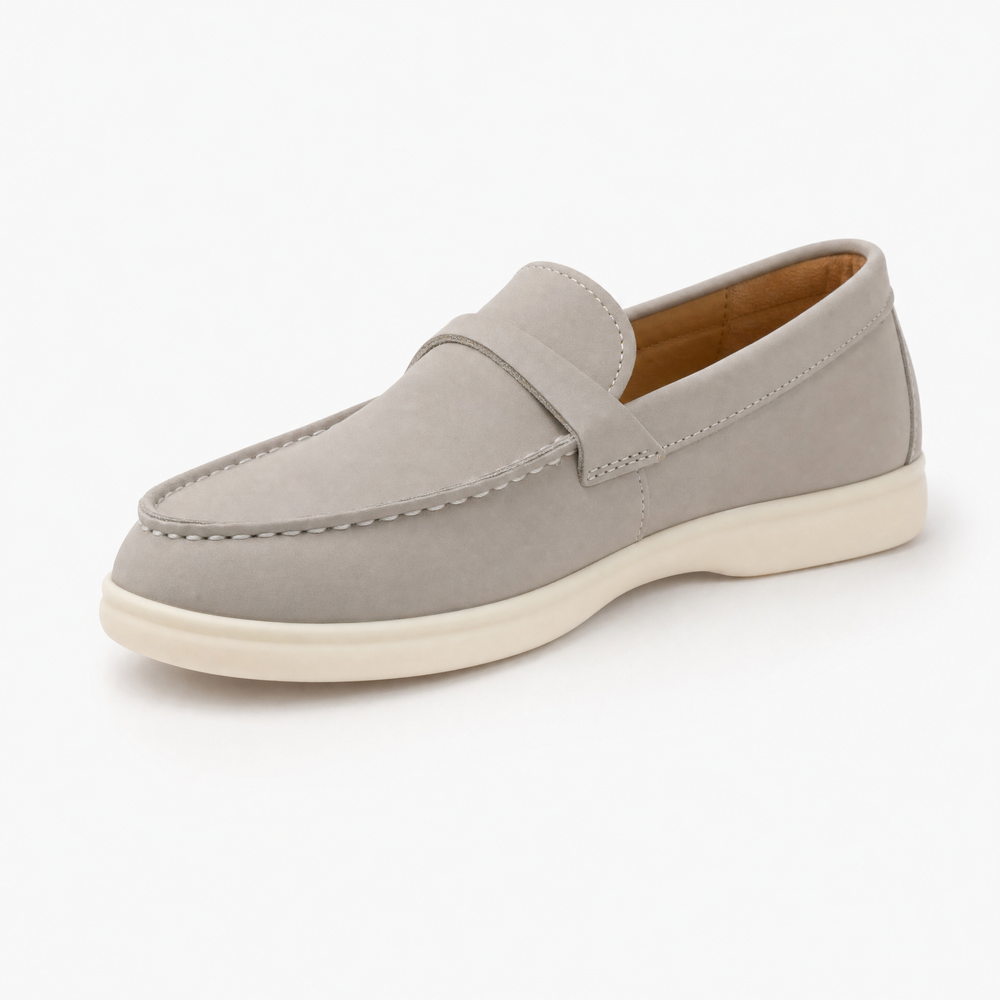 Grey Suede Penny Flat Loafers