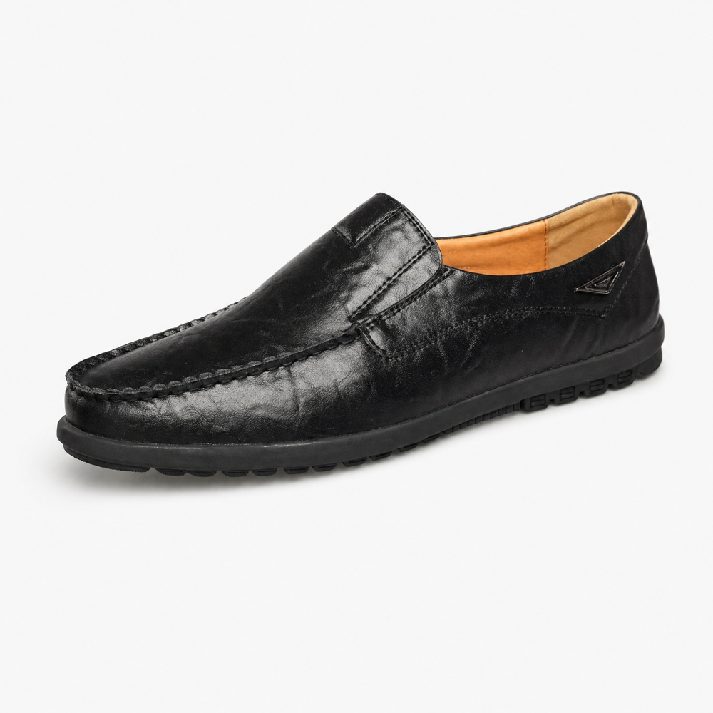 Black Leather Metal Accent Loafers