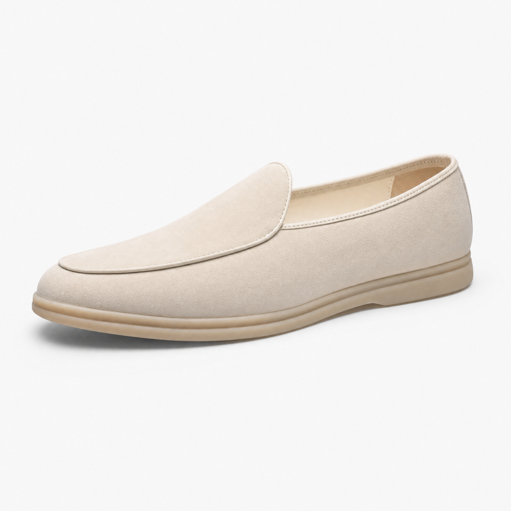 Beige Suede Flat Loafers