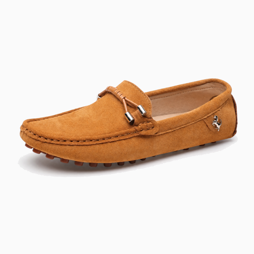 Camel Suede Driving Tie Loafers
