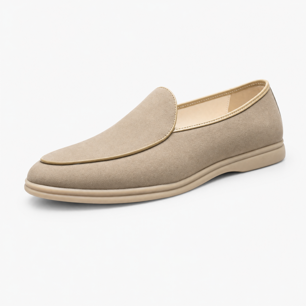 Beige Suede Slip On Loafers
