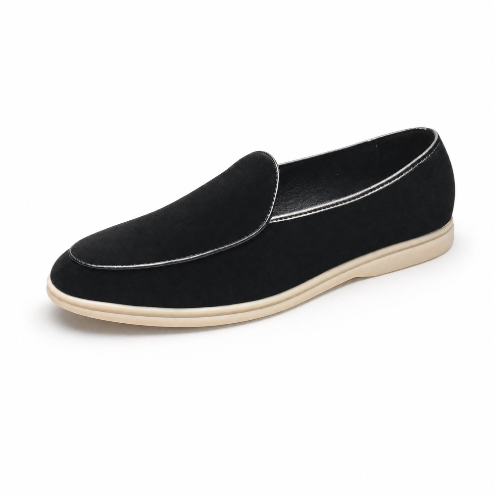 Black Suede Piped Loafers