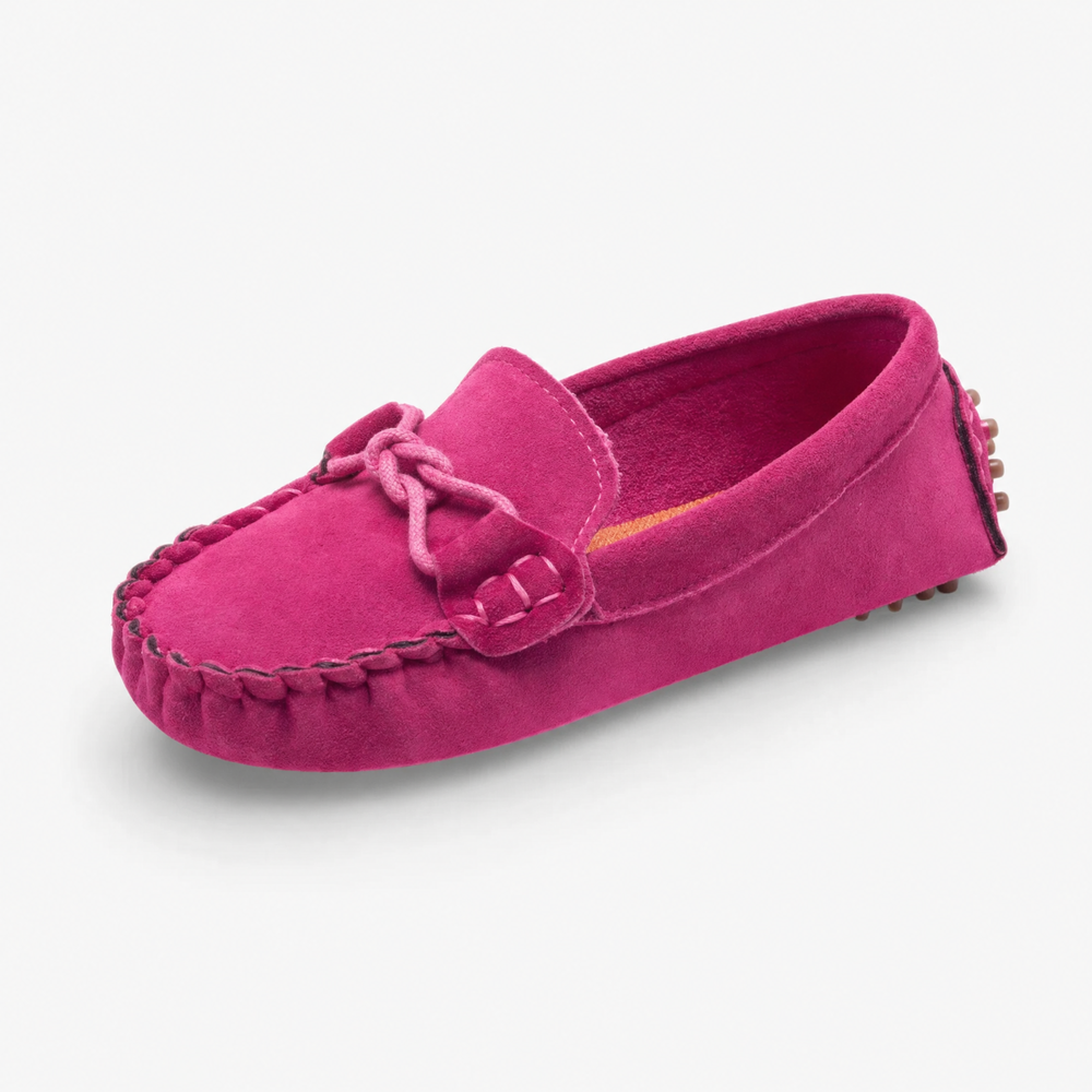Girls Pink Suede Driving Loafers