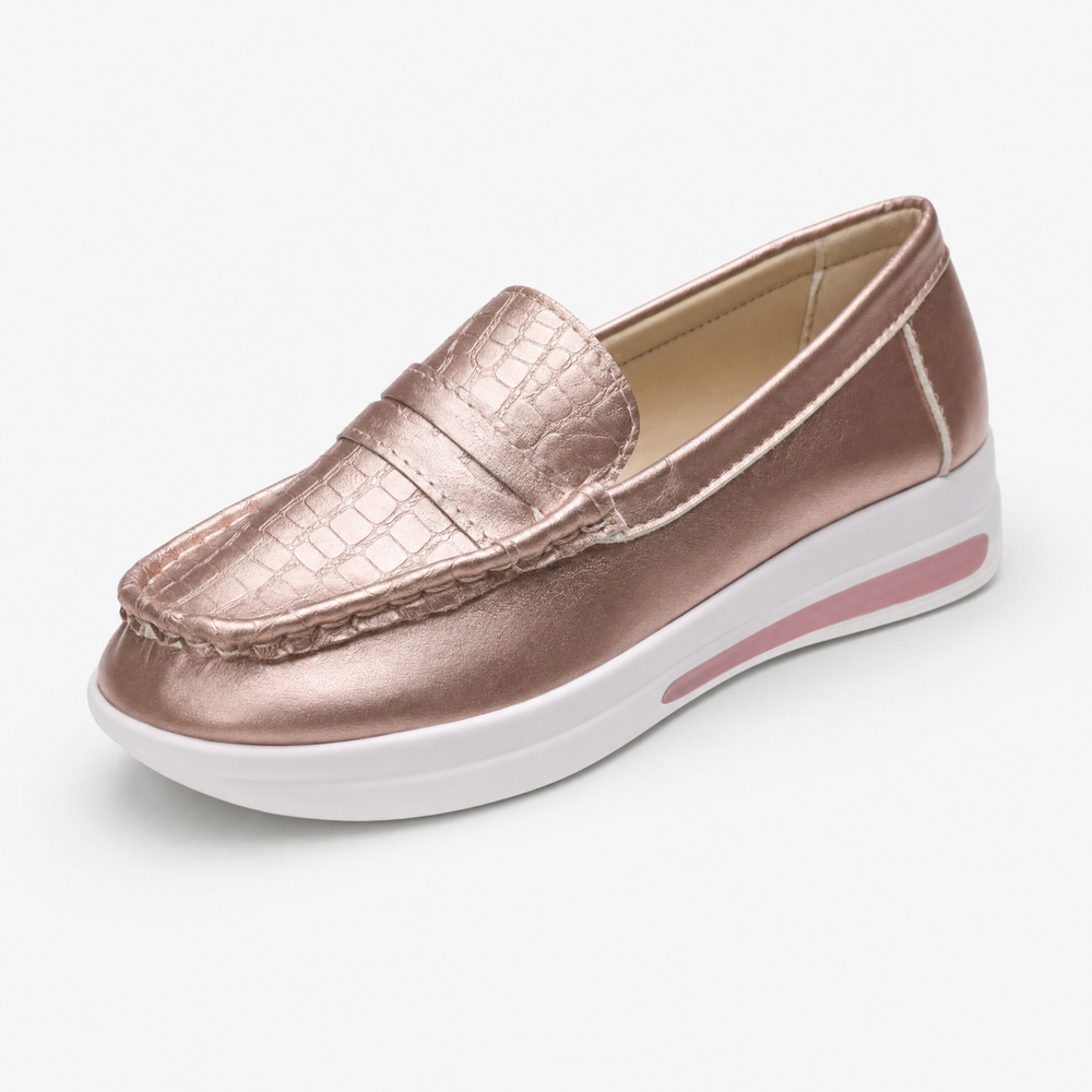 Rose Gold Textured Platform Loafers