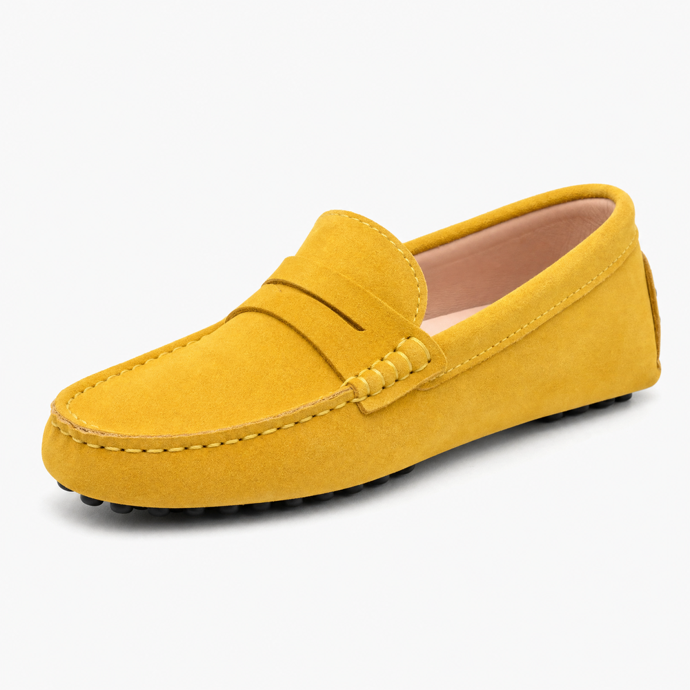 Yellow Suede Penny Boat Loafers