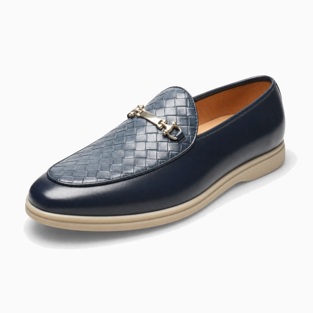 Navy Woven Horsebit Loafers
