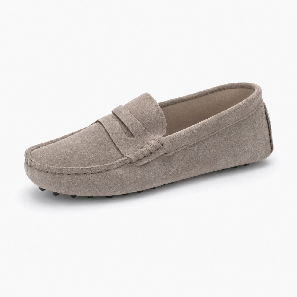 Grey Suede Driving Stitch Loafers