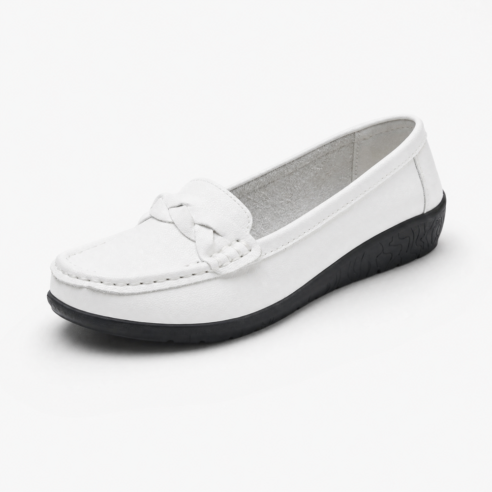 White Braided Leather Loafers