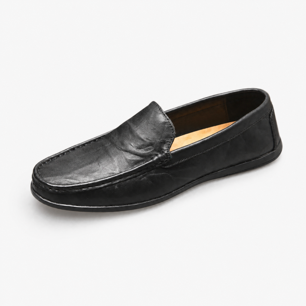 Black Leather Plain Loafers
