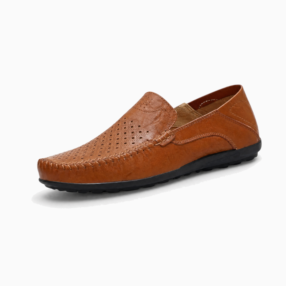 Brown Perforated Slip On Loafers