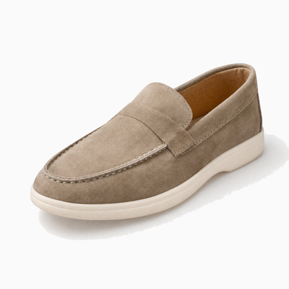 Taupe Suede Stitched Loafers