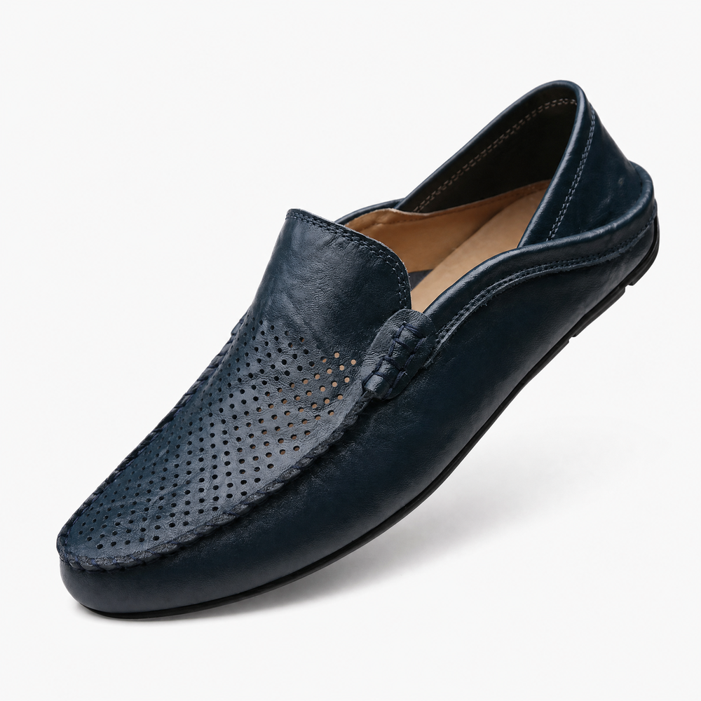 Tan Leather Perforated Loafers