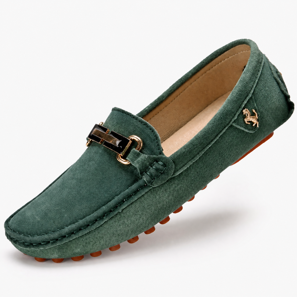 Green Suede Pebbled Driving Loafers
