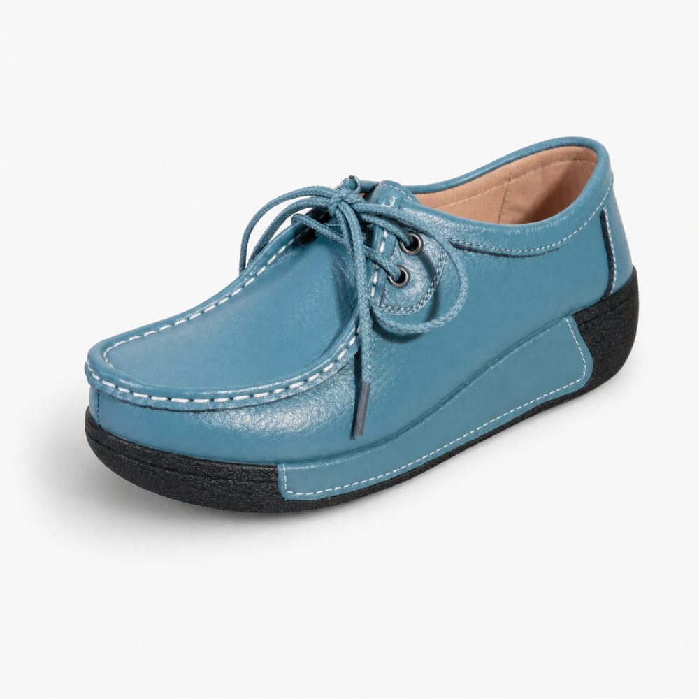 Blue Patent Bow Platform Loafers