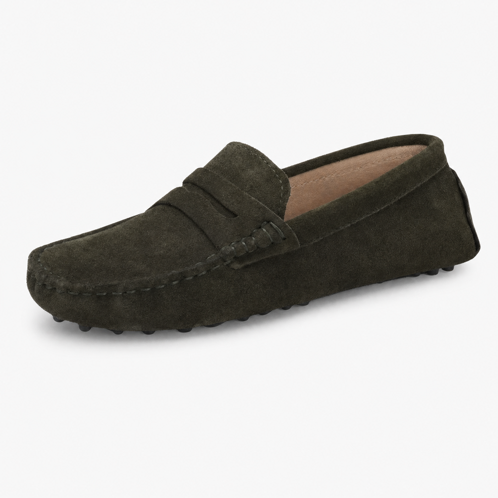 Brown Suede Pointed Flat Loafers