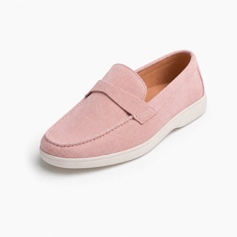 Pink Suede Penny Loafers