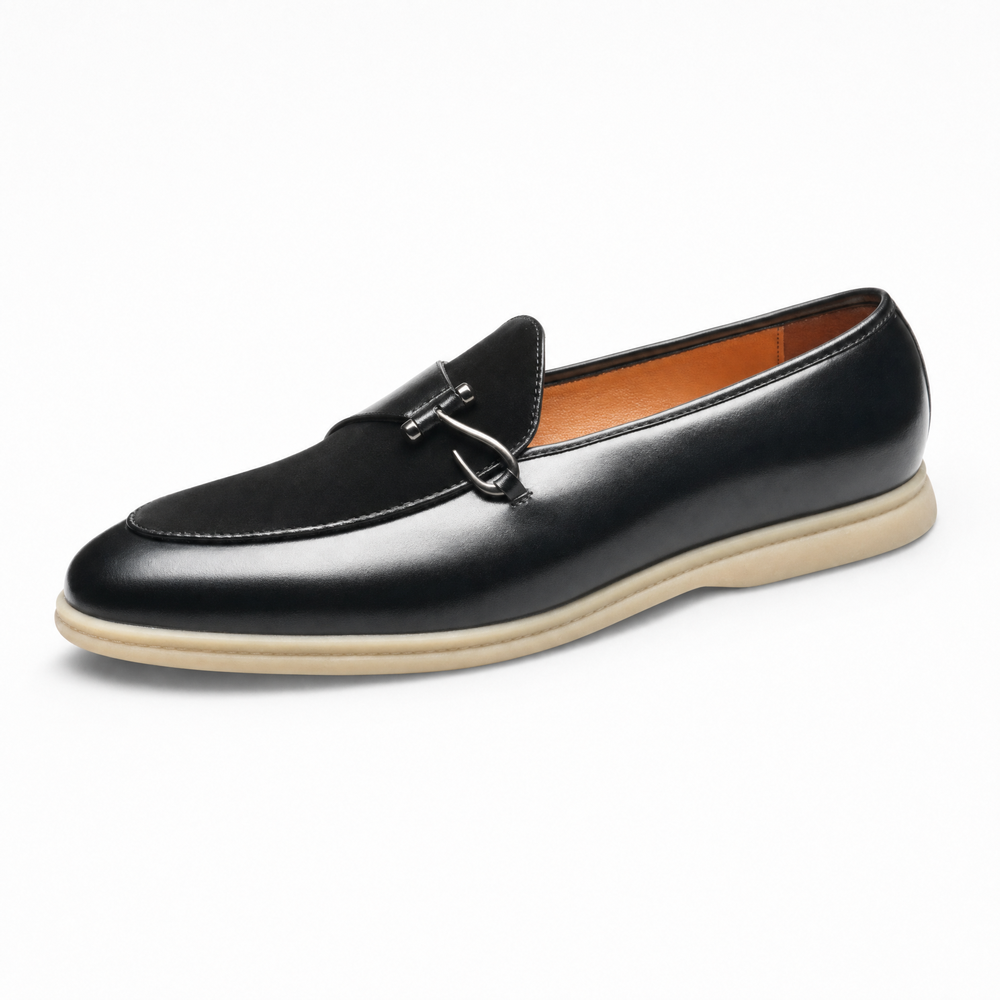 Black Woven Gold Horsebit Loafers