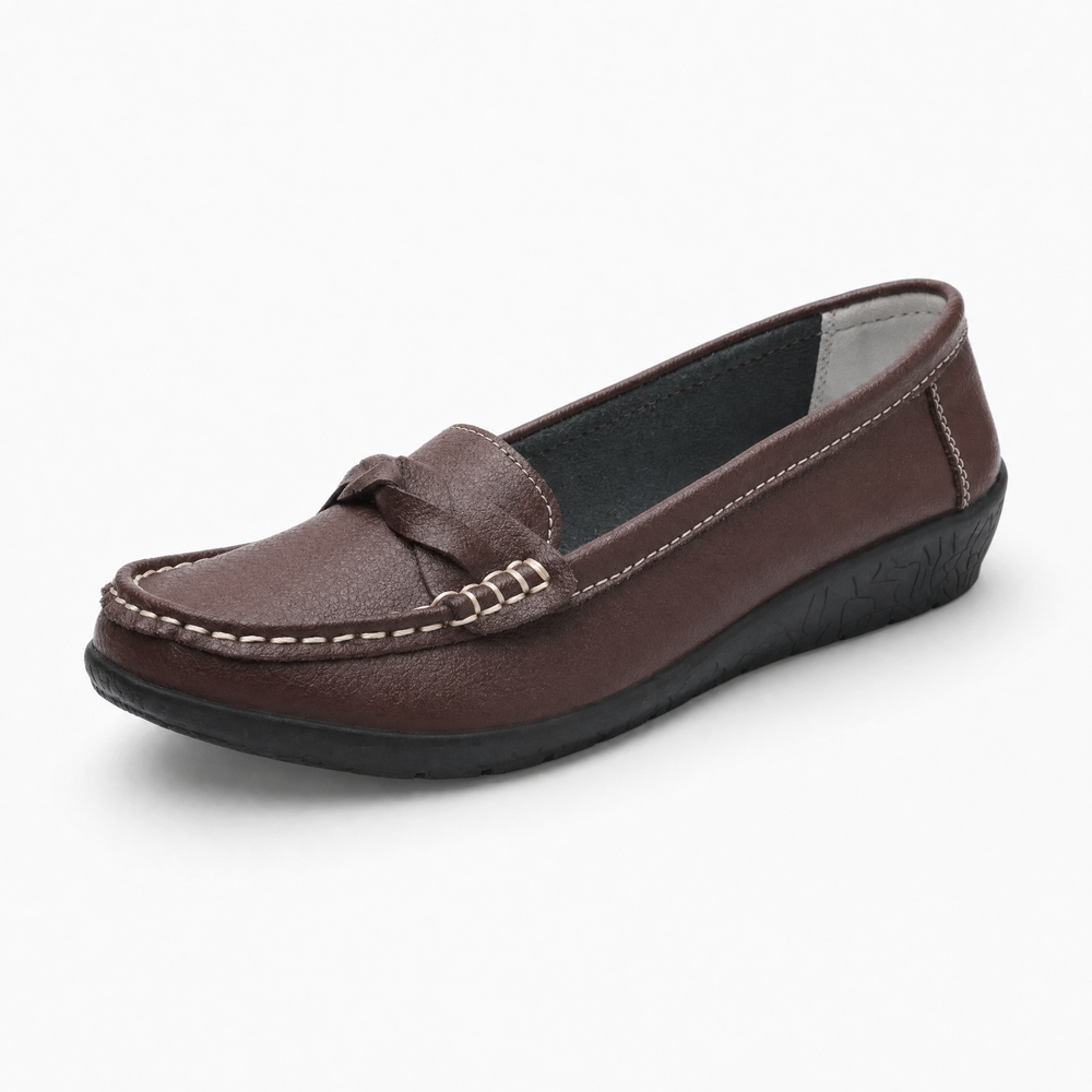 Brown Leather Chain Wedge Loafers