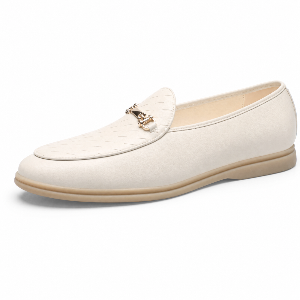 White Leather Horsebit Loafers