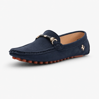 Navy Suede Metal Emblem Loafers