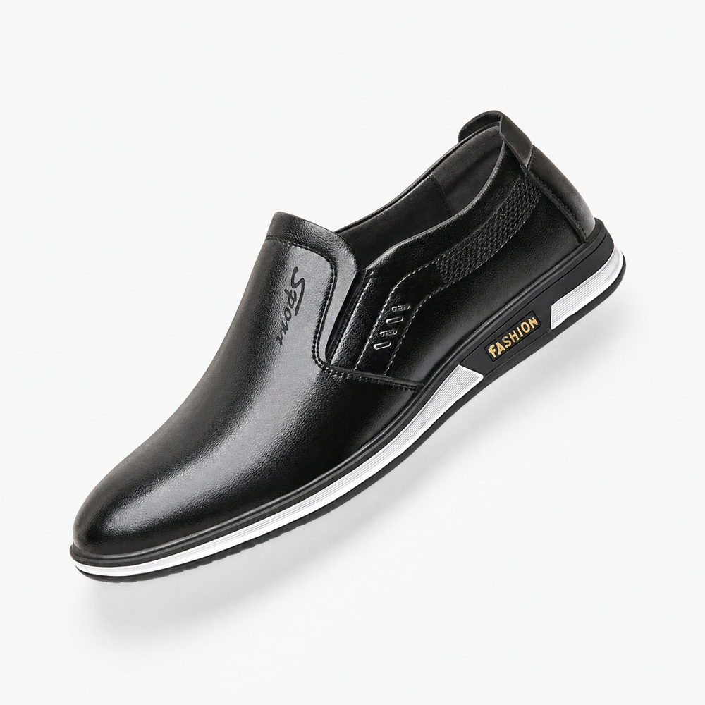 Black Leather White Sole Loafers