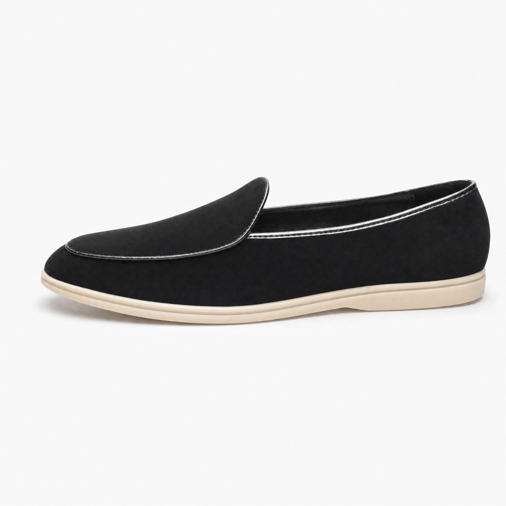 Black Suede Piped Loafers
