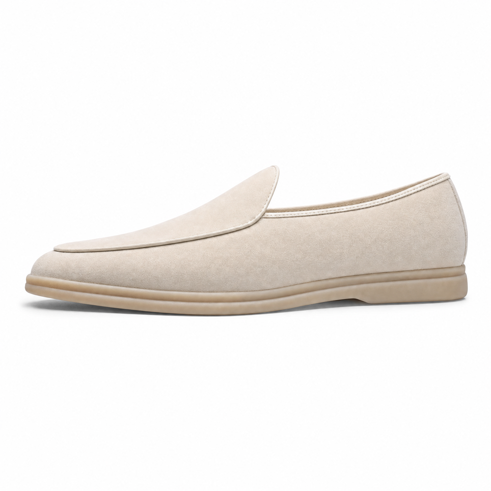 Beige Suede Flat Loafers