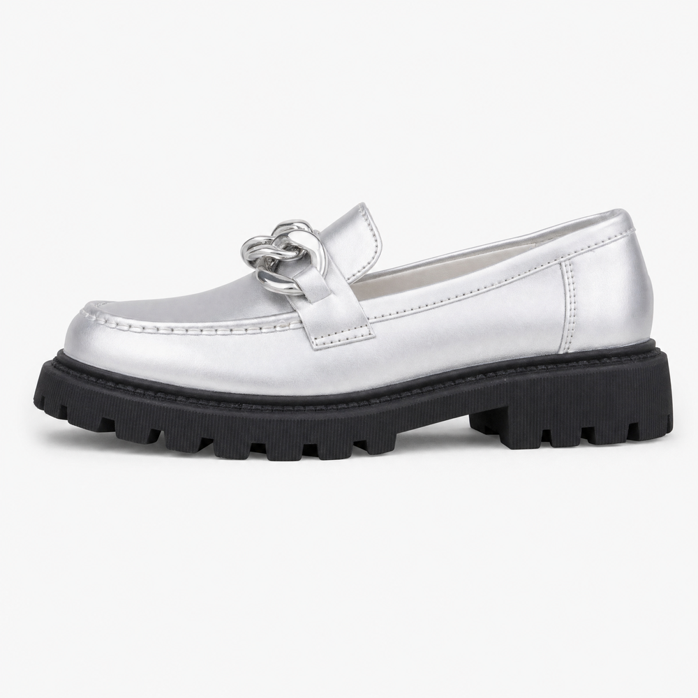 Silver Patent Bow Raised Loafers