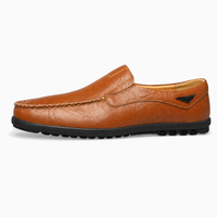 Brown Leather Emblem Stitch Loafers