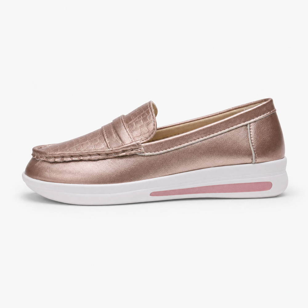 Rose Gold Textured Platform Loafers
