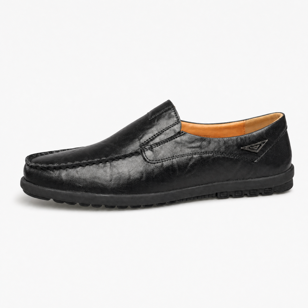 Black Leather Metal Accent Loafers