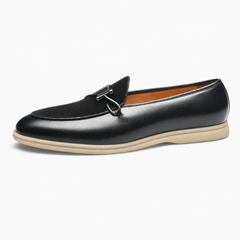 Black Woven Gold Horsebit Loafers
