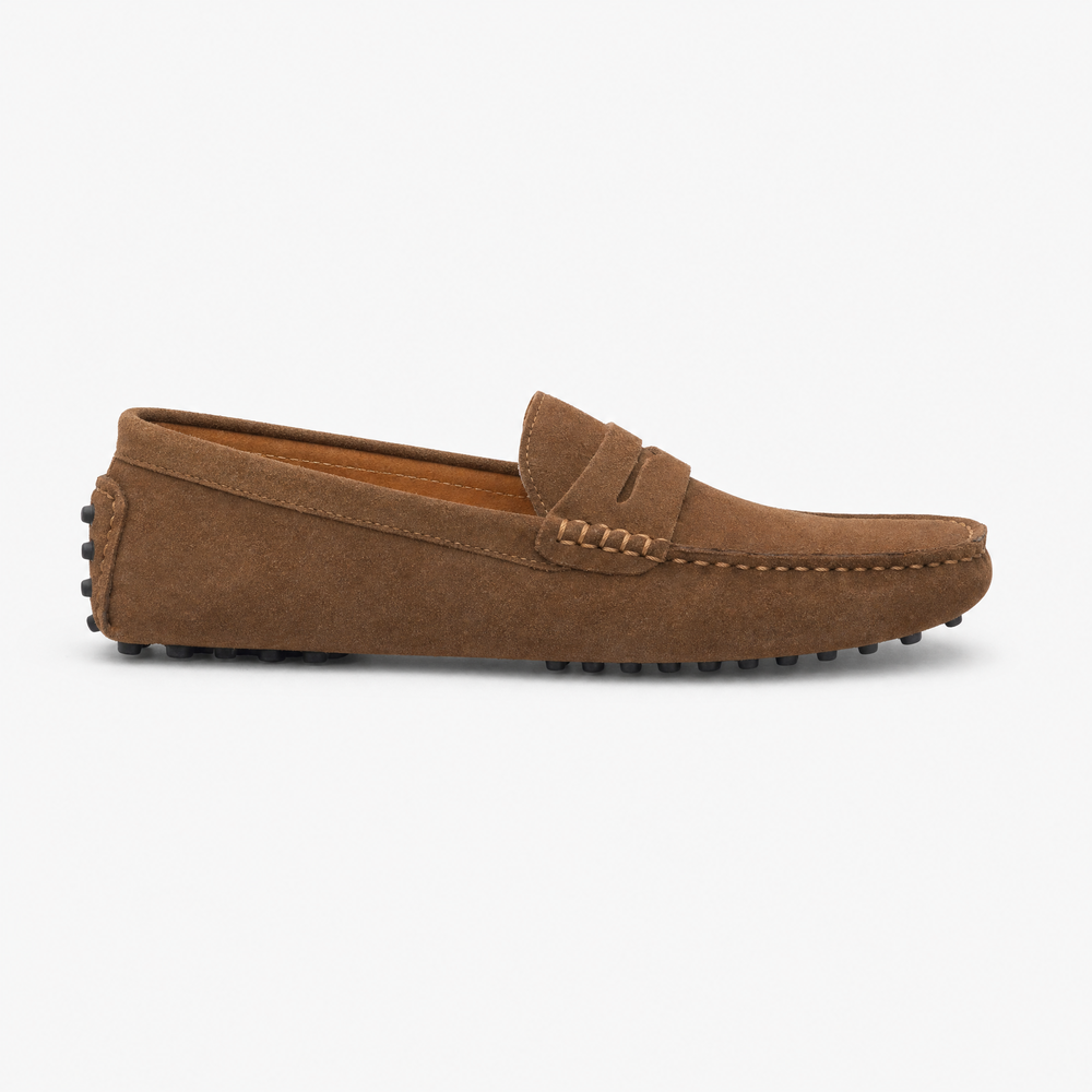 Brown Suede Studded Penny Loafers