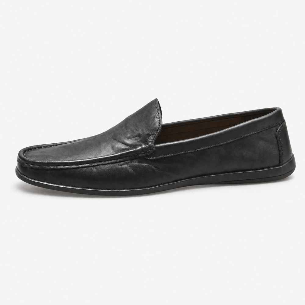 Black Leather Plain Loafers