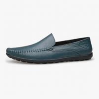 Navy Blue Leather Apron Toe Loafers