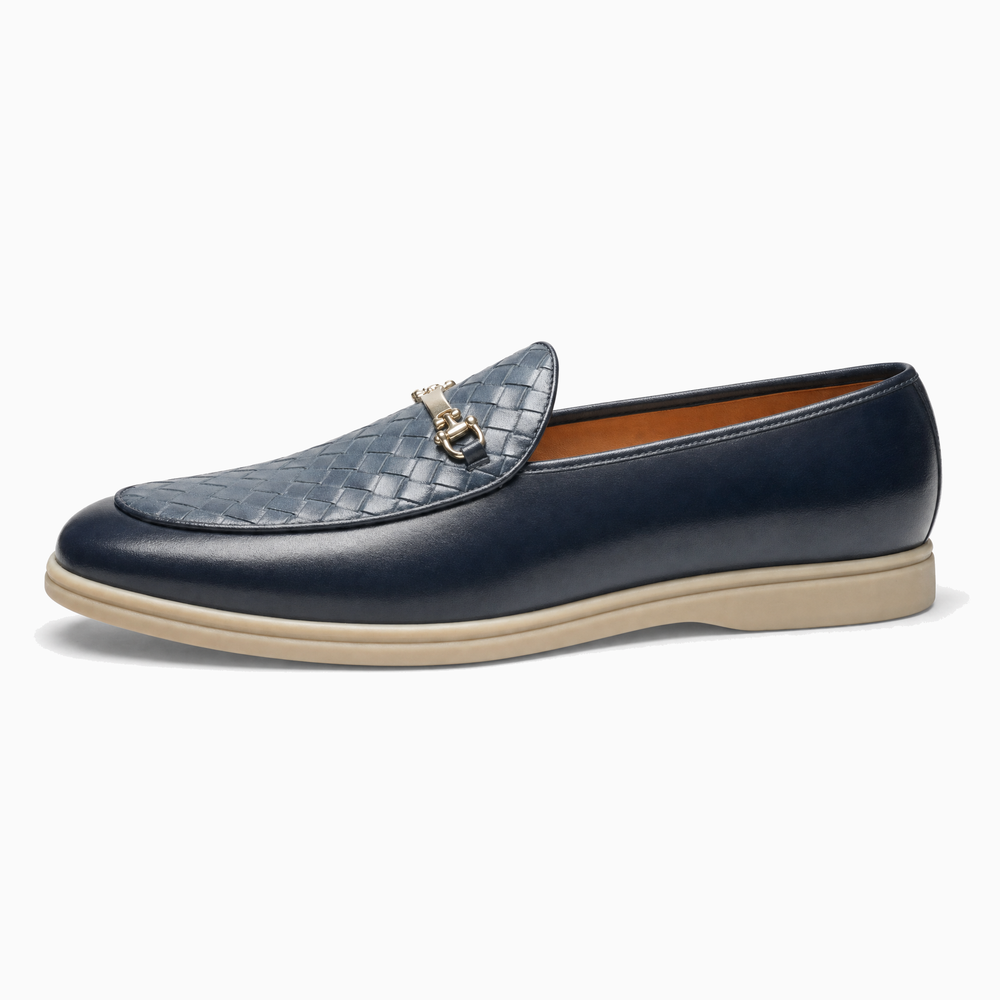 Navy Woven Horsebit Loafers