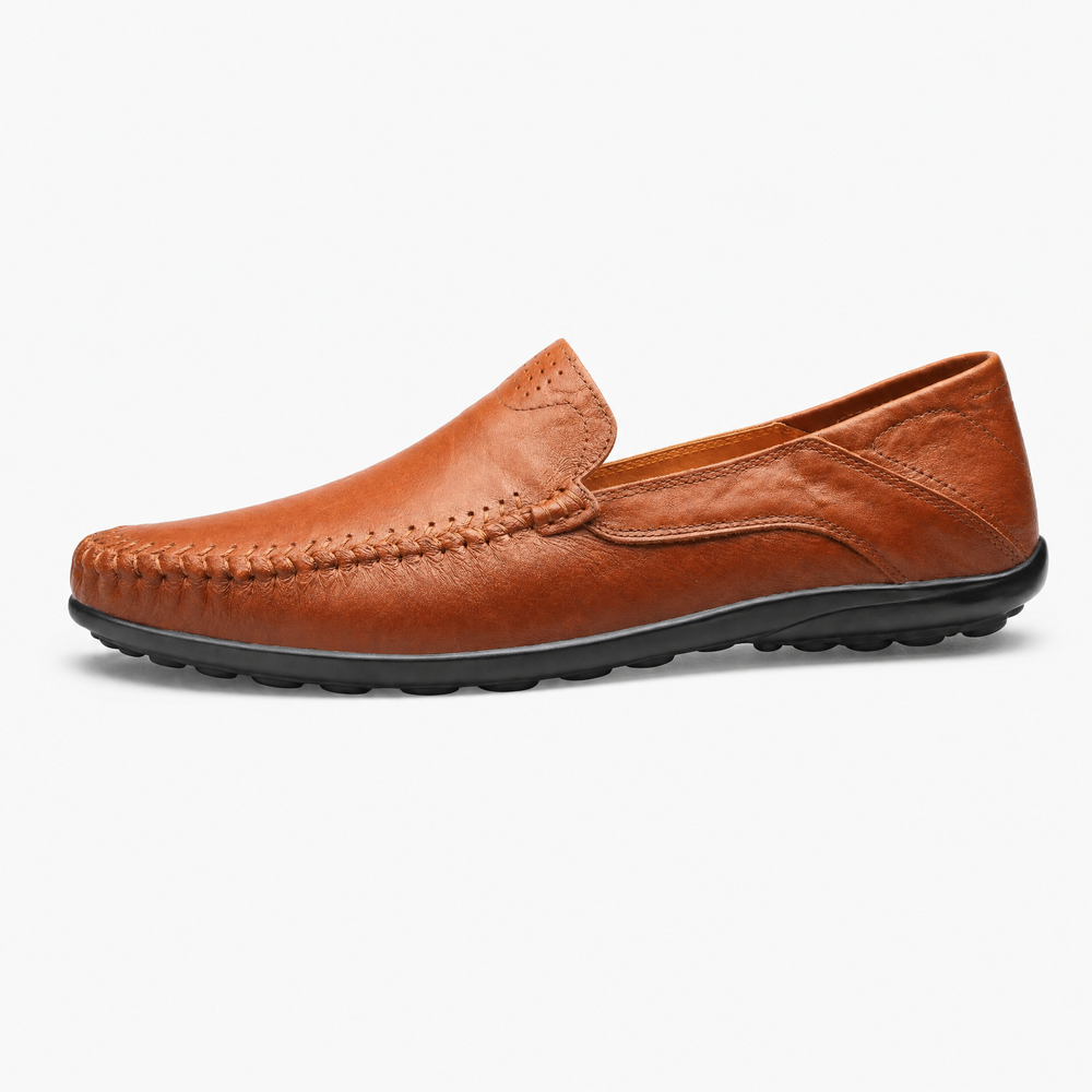Brown Perforated Vamp Loafers