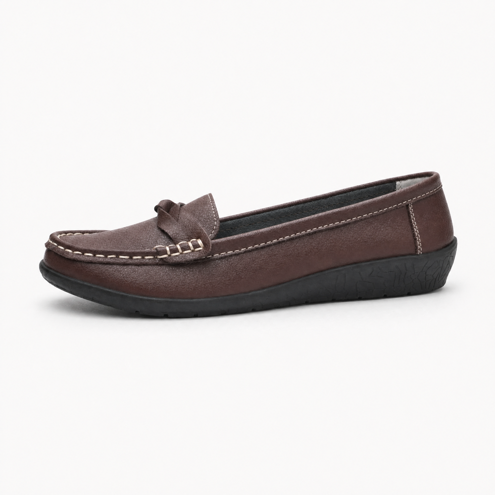 Brown Leather Chain Wedge Loafers