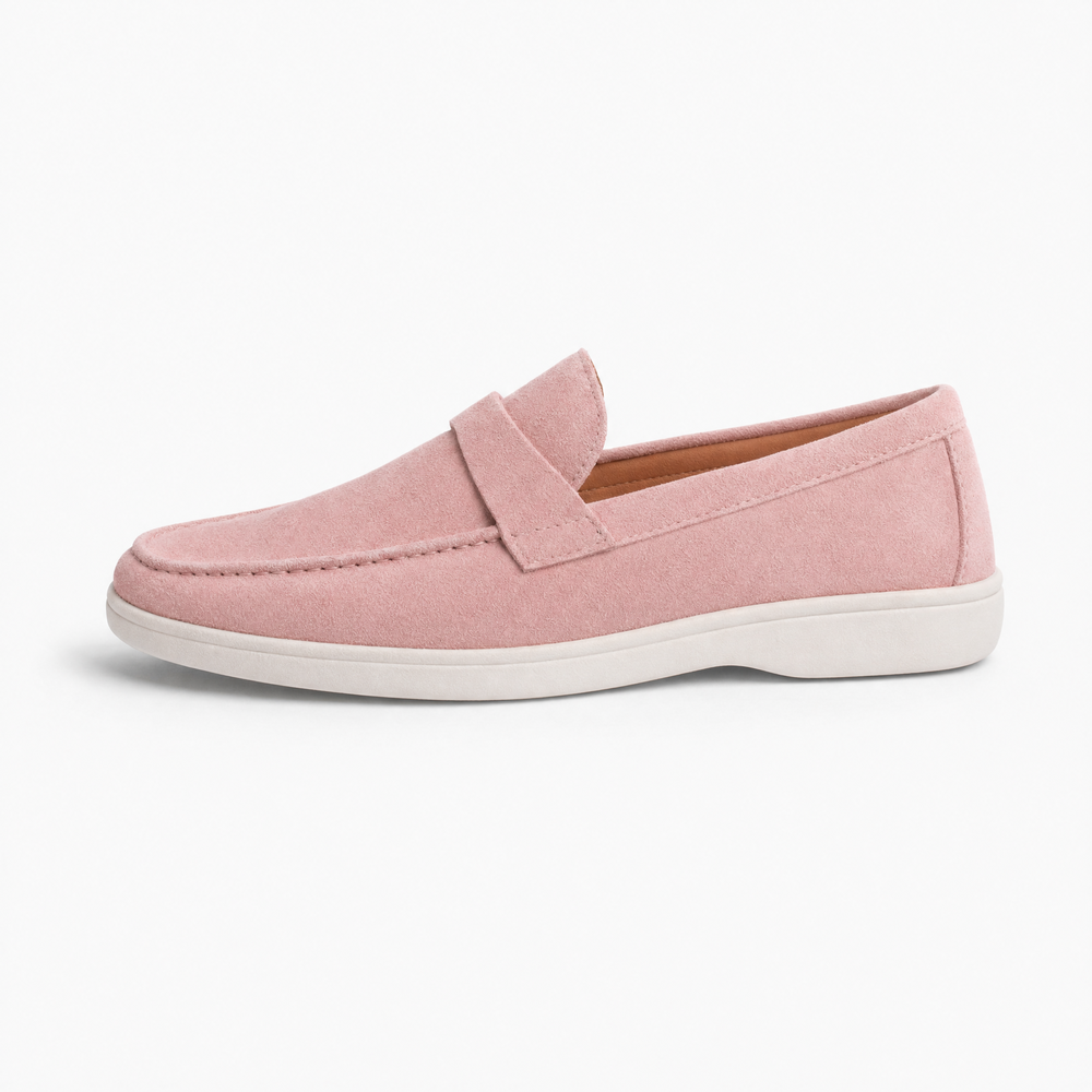 Pink Suede Penny Loafers