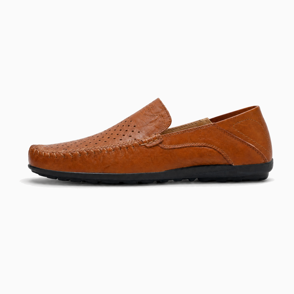 Brown Perforated Slip On Loafers