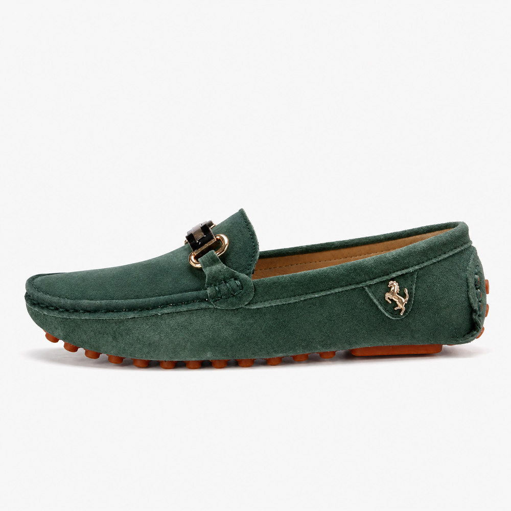 Green Suede Pebbled Driving Loafers