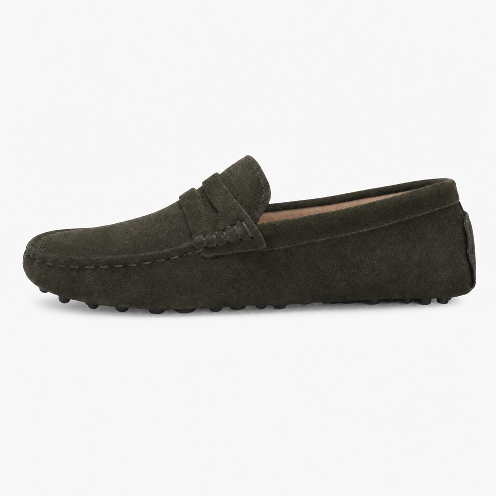 Brown Suede Pointed Flat Loafers
