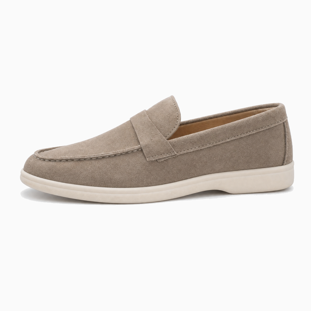 Taupe Suede Stitched Loafers