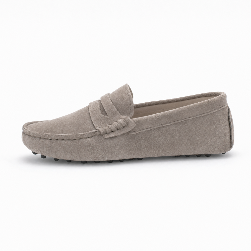 Grey Suede Driving Stitch Loafers