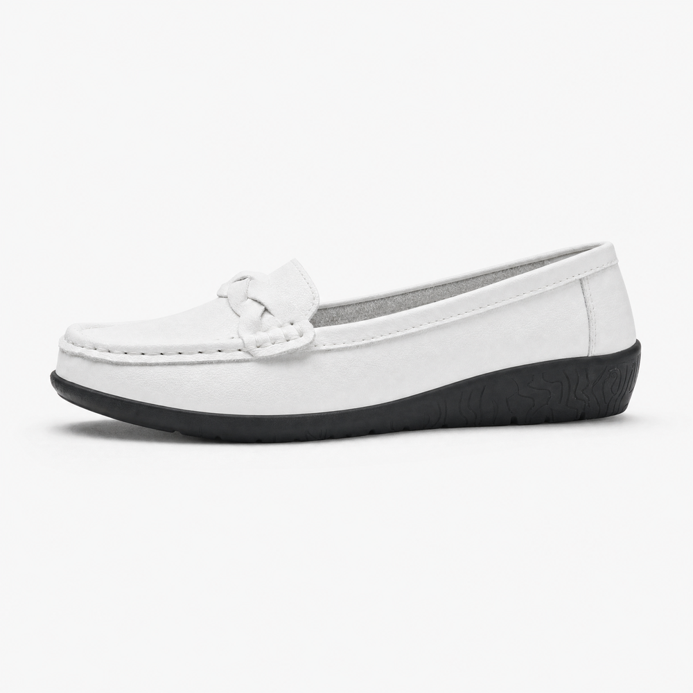 White Braided Leather Loafers