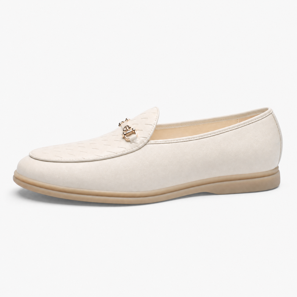 White Leather Horsebit Loafers