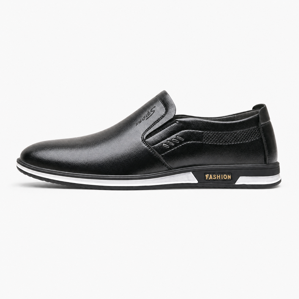 Black Leather White Sole Loafers