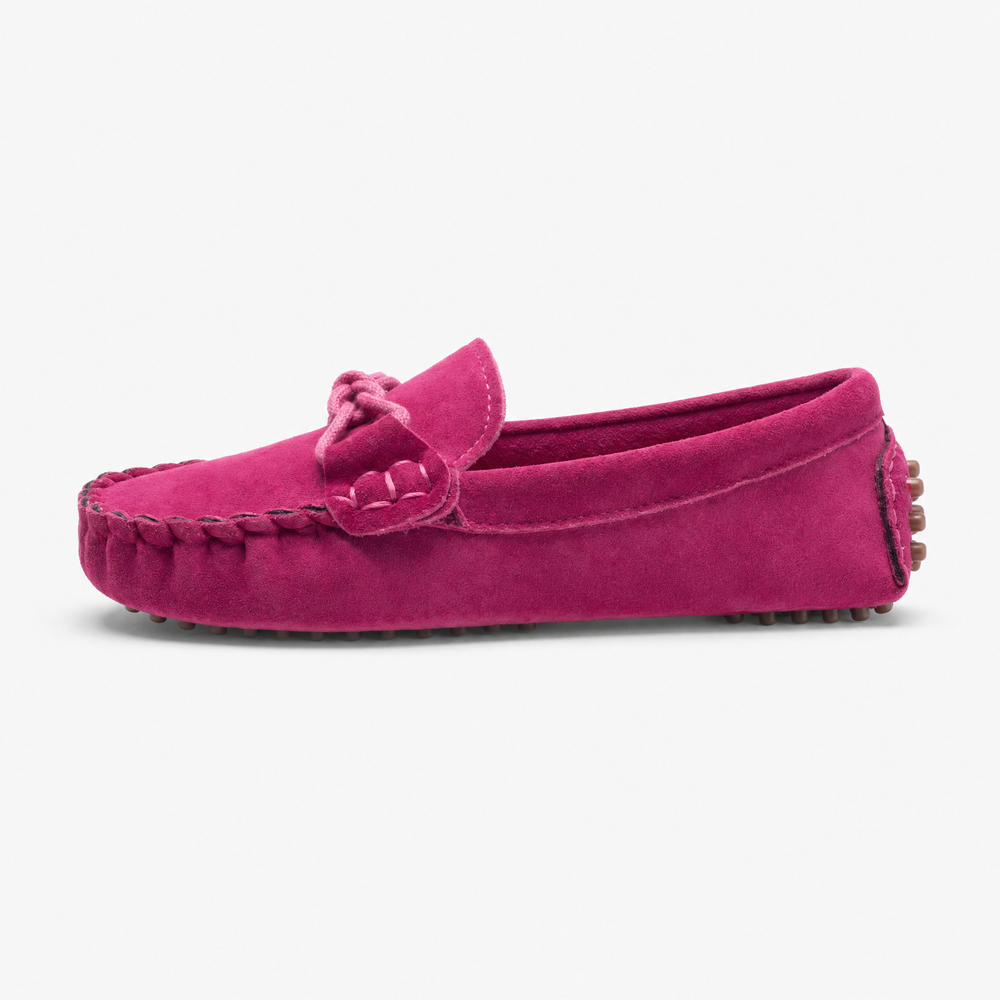 Girls Pink Suede Driving Loafers
