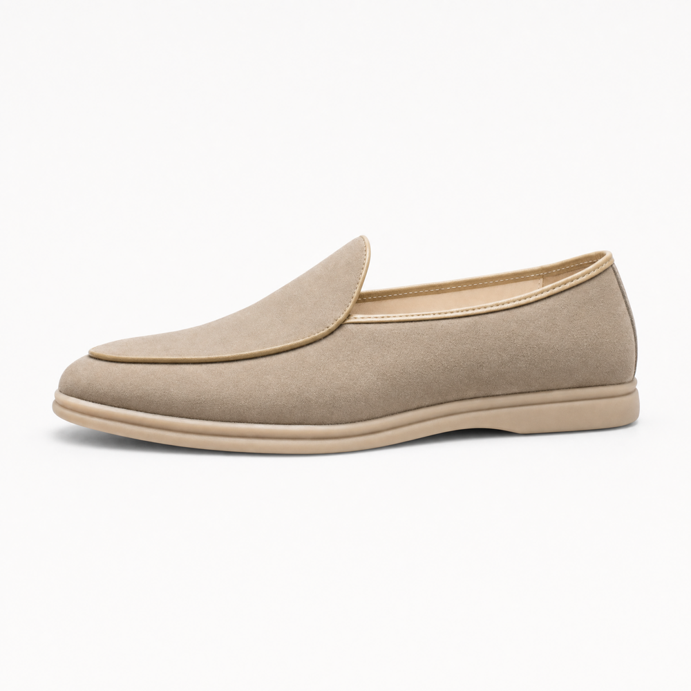 Beige Suede Slip On Loafers