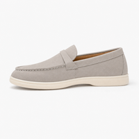 Grey Suede Penny Flat Loafers